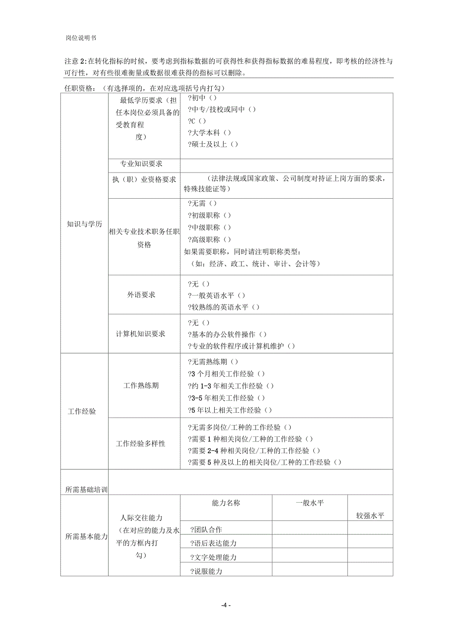 岗位说明书模板(含编写要求)_第4页