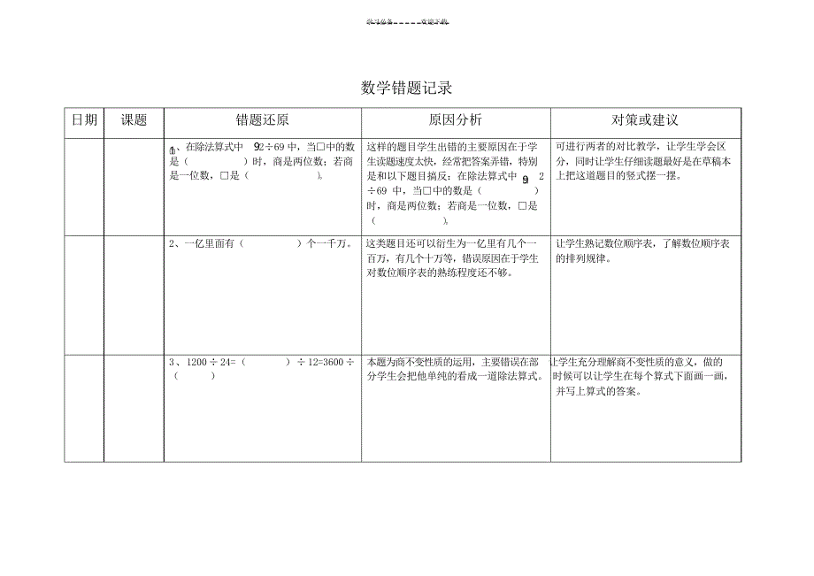 四年级数学错题记录_第1页