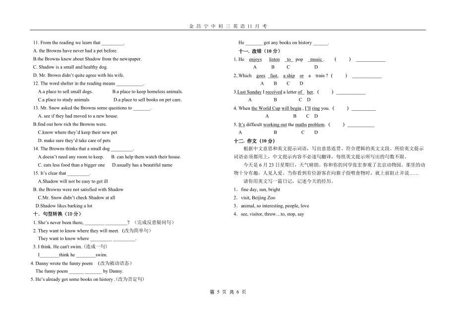 金 昌 宁 中 初 三 英 语 11 月 考.doc_第5页