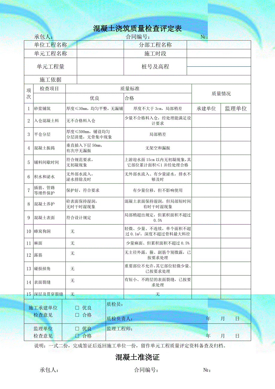 混凝土单元工程验收表格_第4页