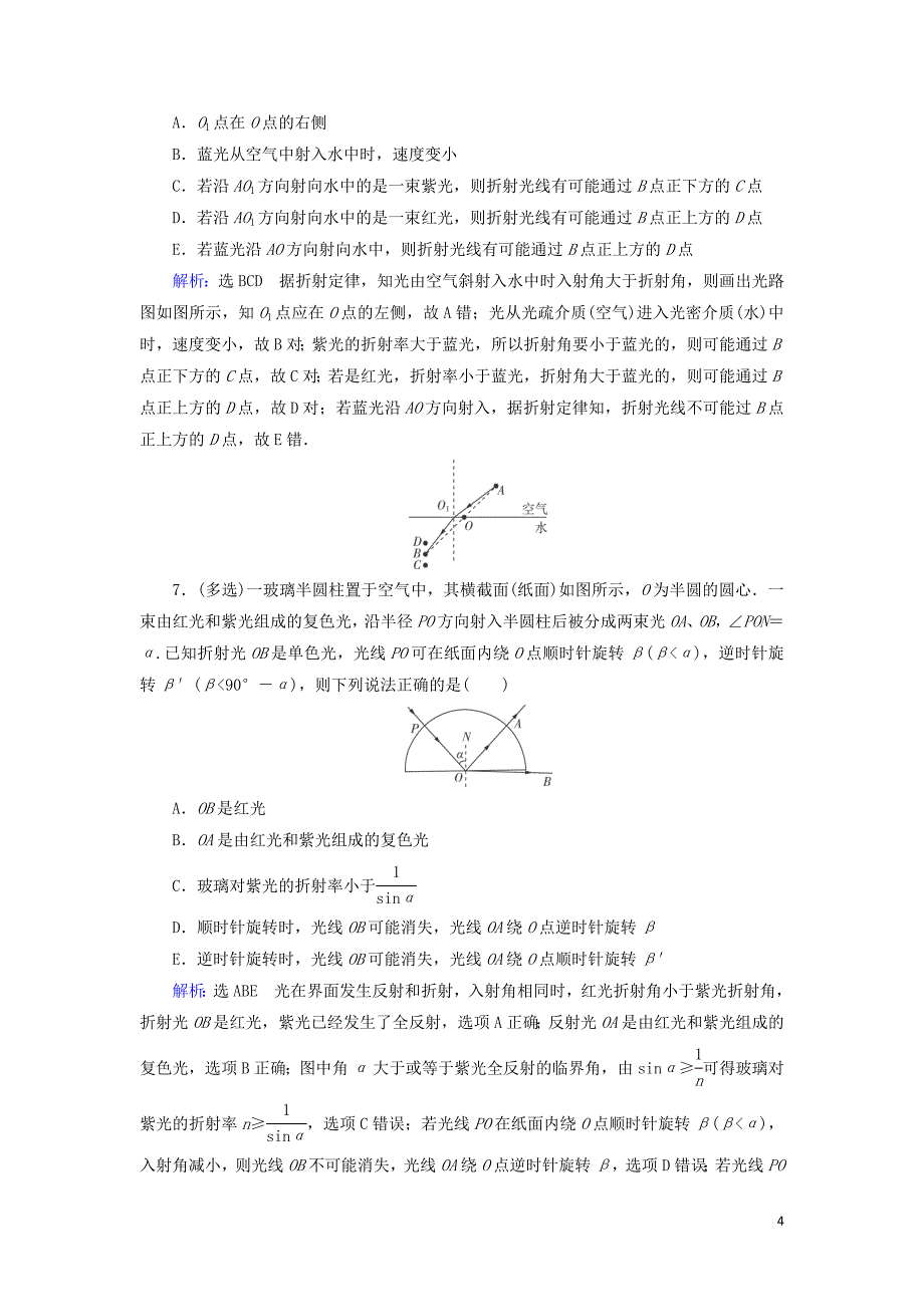 2020高考物理一轮总复习 第十四章 振动和波 光 相对论 基础课3 光的折射 全反射练习（含解析）新人教版_第4页