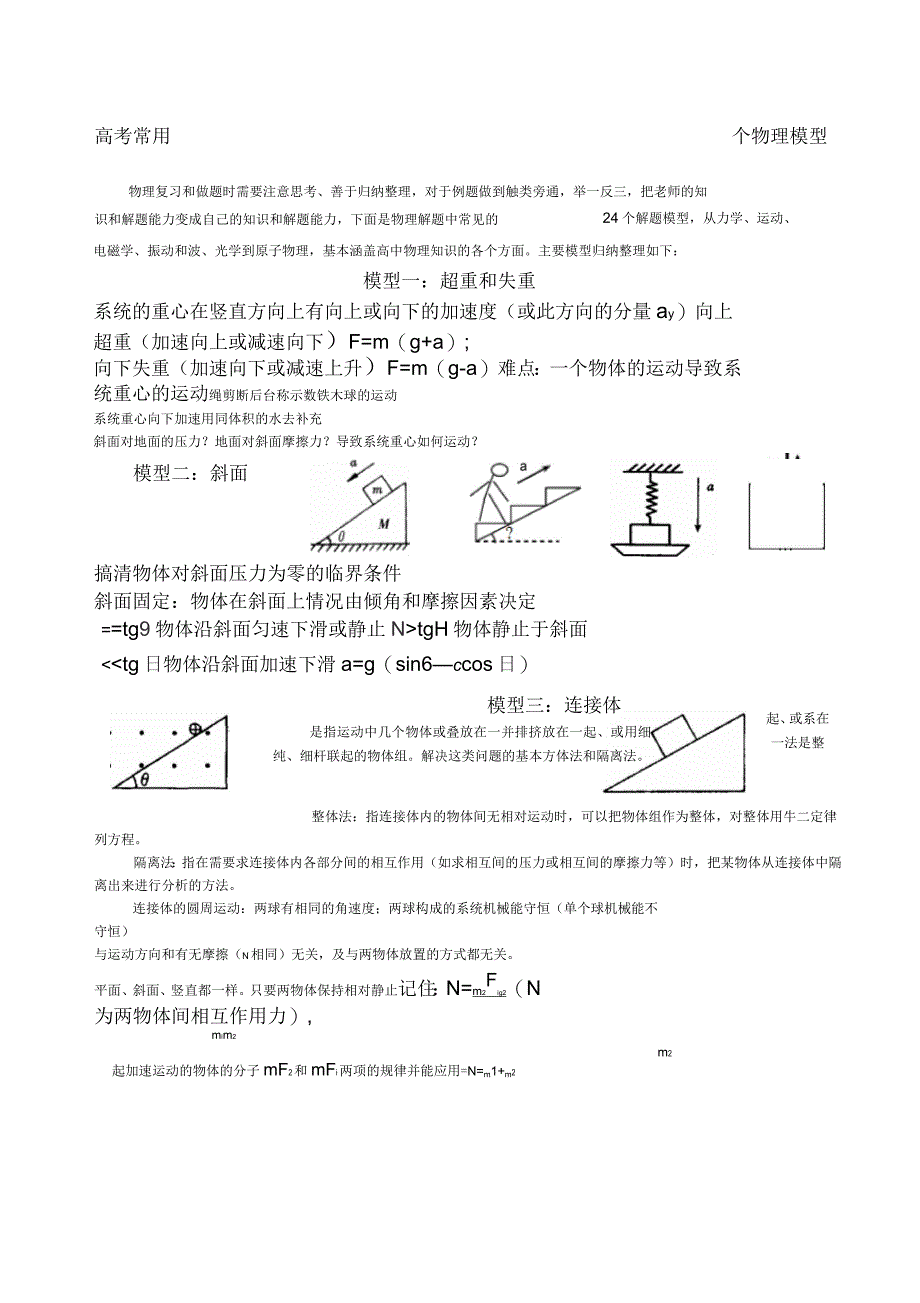 高考常用个物理模型_第1页