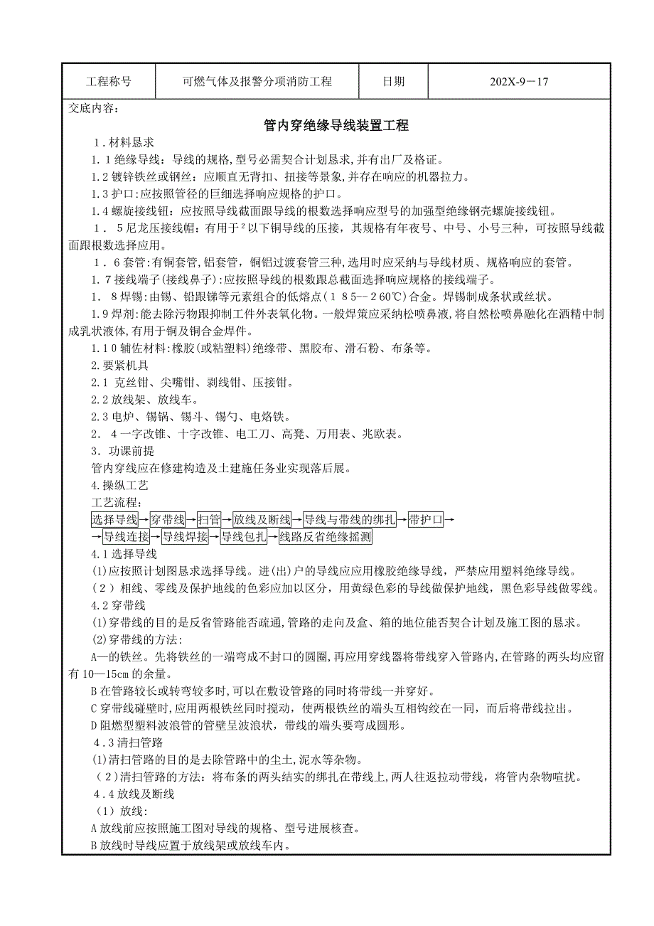 管内穿绝缘导线技术交底_第1页