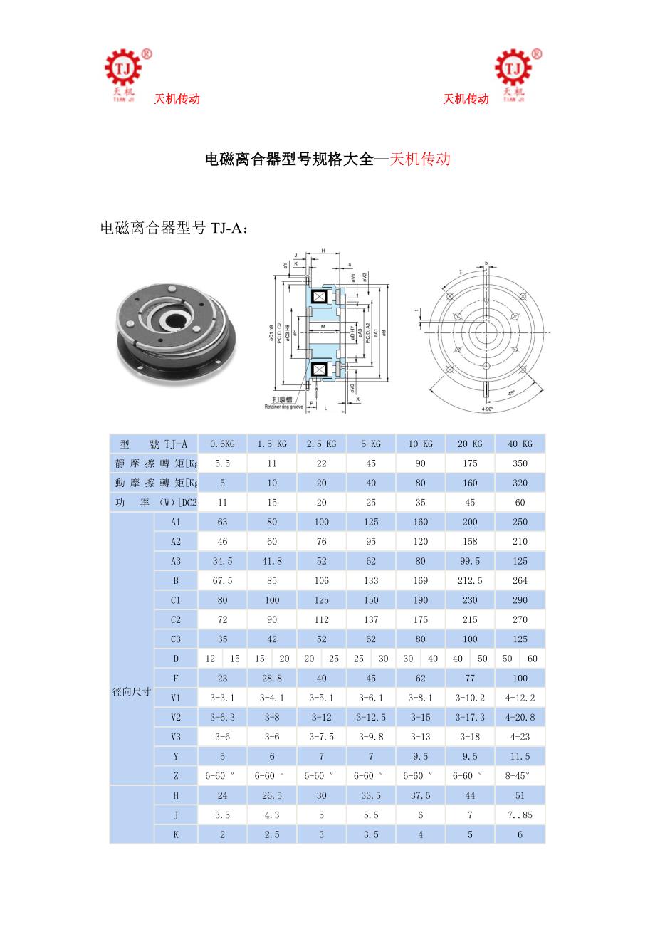 电磁离合器型号规格大全—天机传动.doc_第1页