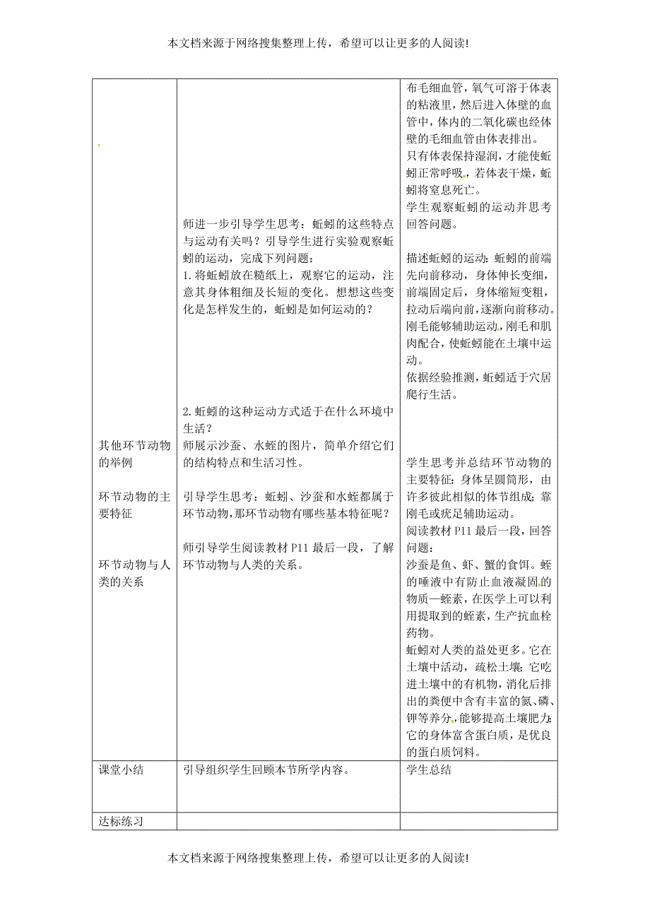 八年级生物上册 第五单元 第一章 第二节 线形动物和环节动物《环节动物》教案 （新版）新人教版_第2页