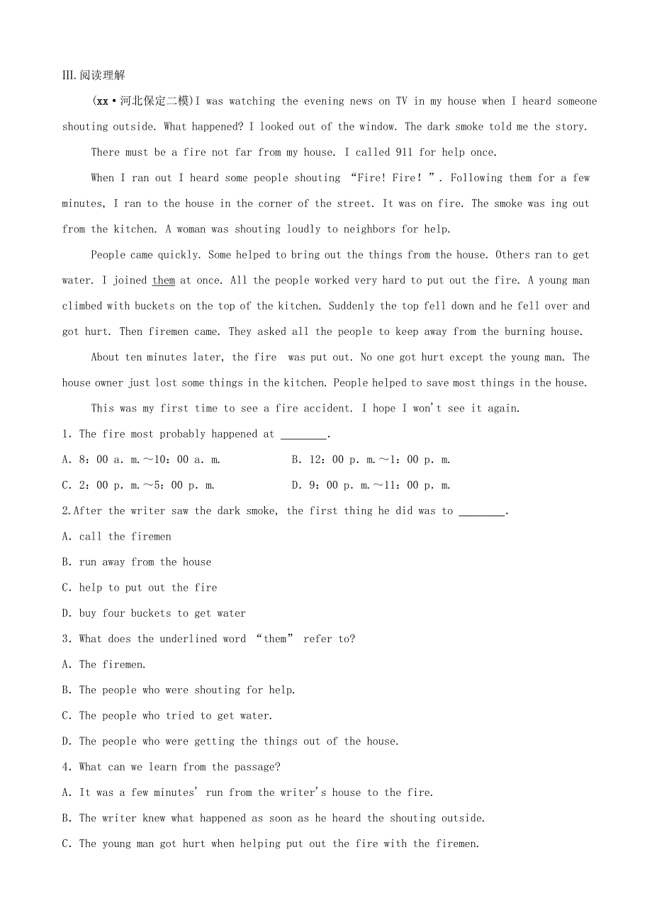 河北省2022年中考英语总复习 第11课时 八下 Units 3-4练习 人教新目标版_第3页