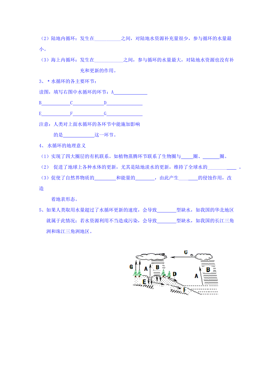 江苏省徐州市王杰中学高中地理鲁教版必修一导学案 第二单元 第三节 水圈和水循环 1_第2页