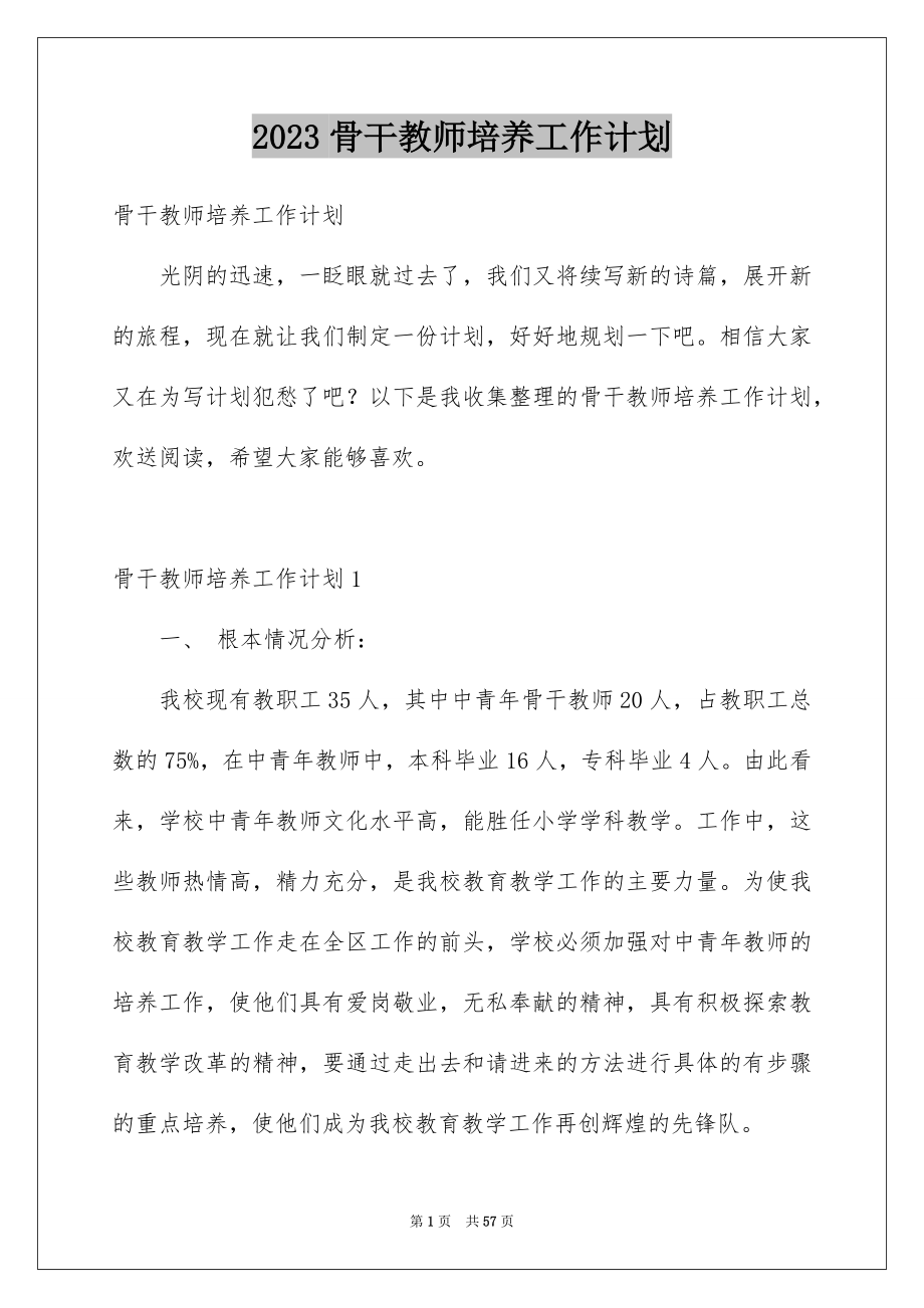 2023年骨干教师培养工作计划.docx_第1页