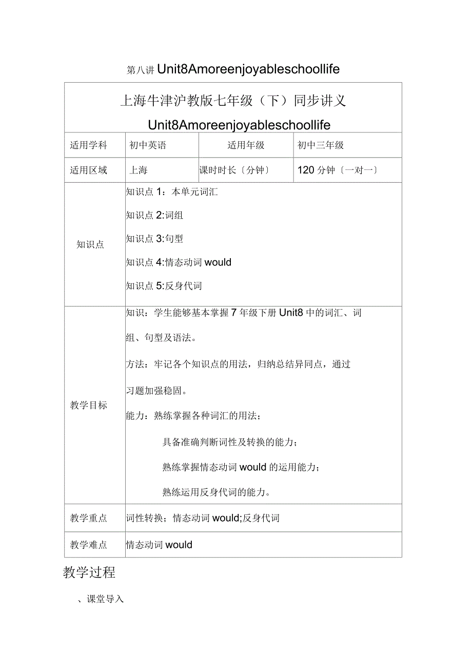 上海牛津沪教版七年级(下)同步讲义unit8_第1页