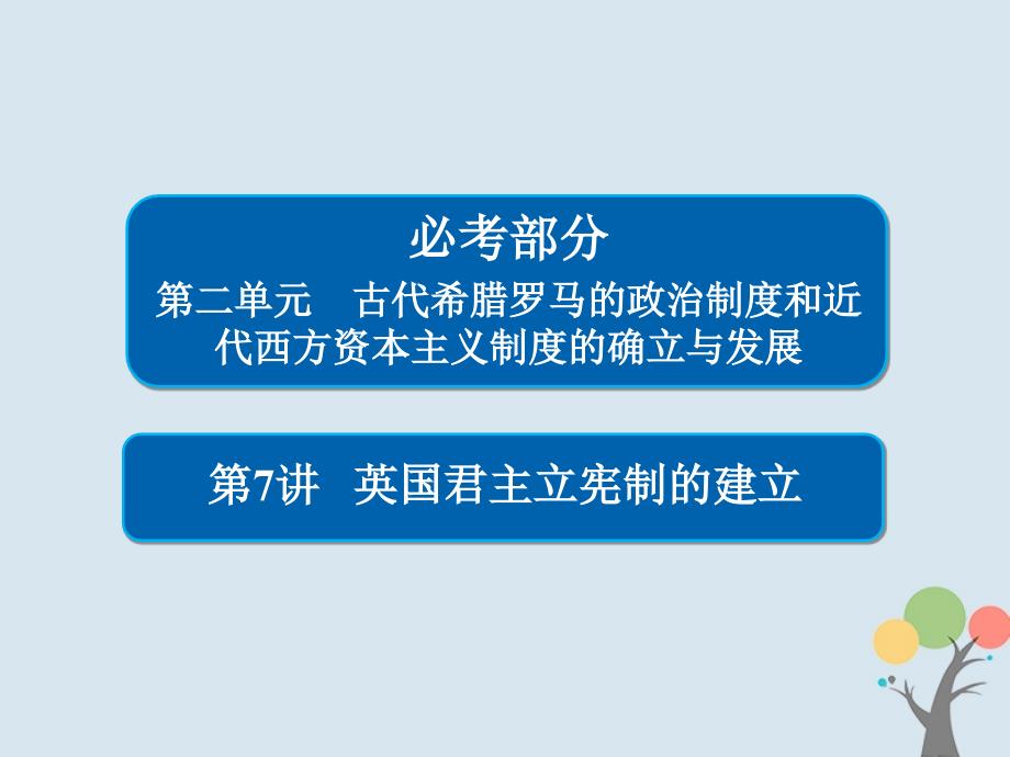 高考历史一轮复习 第二单元 古代希腊罗马的政治制度和近代西方资本主义制度的确立与发展 7 英国君主立宪制的建立课件 新人教_第1页