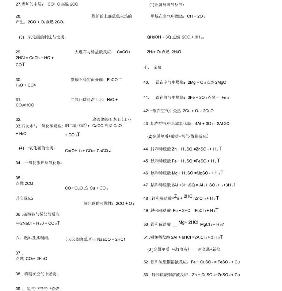 人教版初中化学方程式归类大全_第5页