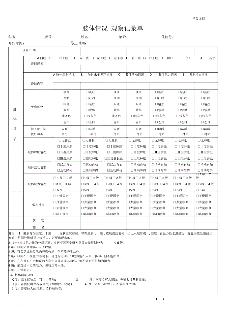 肢体情况观察记录单_第1页
