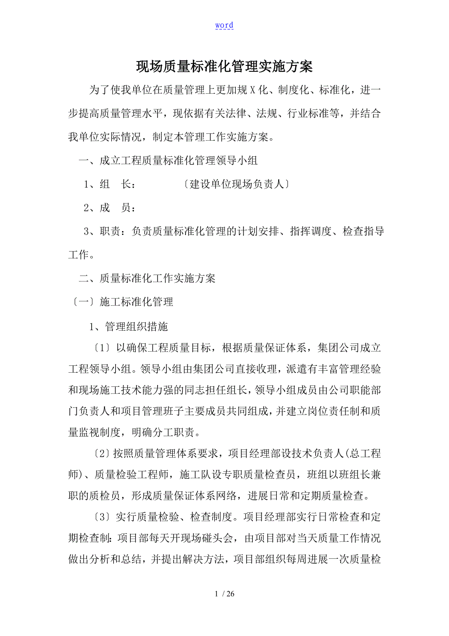 施工质量实用标准化工作实施方案设计_第1页