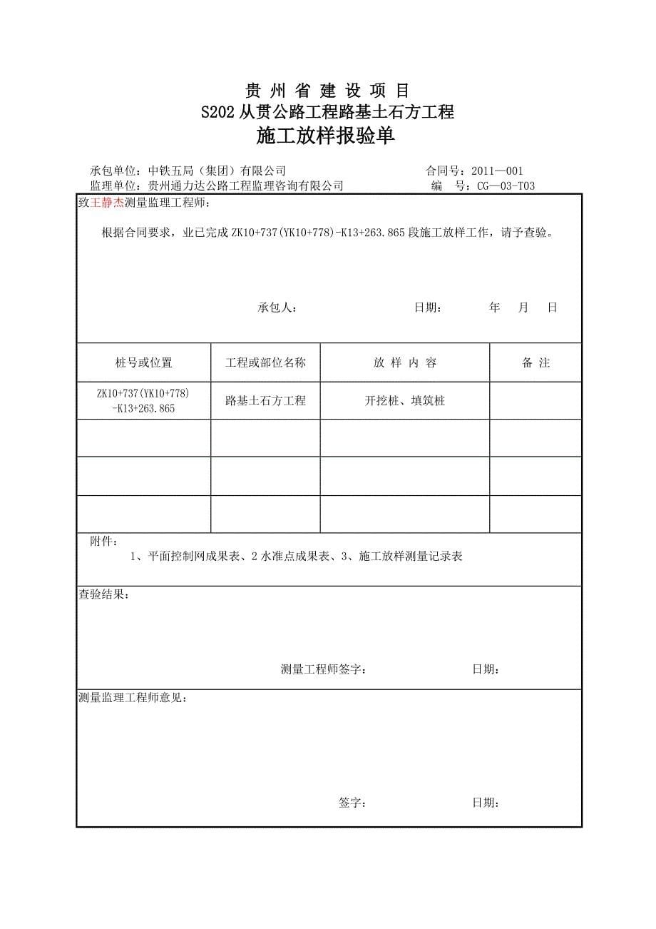 贵州某高速公路路基土石方工程开工通知报告表格_第5页