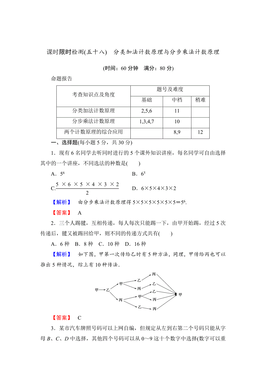 最新【高考讲坛】高三数学理山东版一轮限时检测58 分类加法计数原理与分步乘法计数原理含答案_第1页