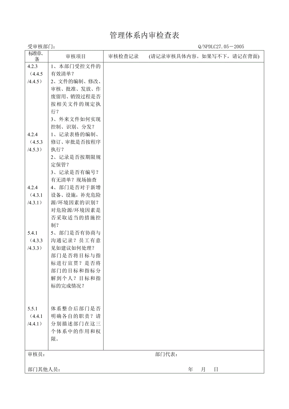 分厂内审检查表裸线分厂电缆分厂2011_第1页