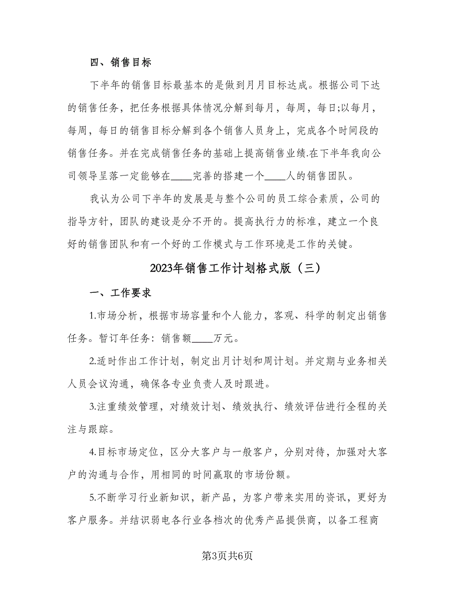 2023年销售工作计划格式版（四篇）_第3页