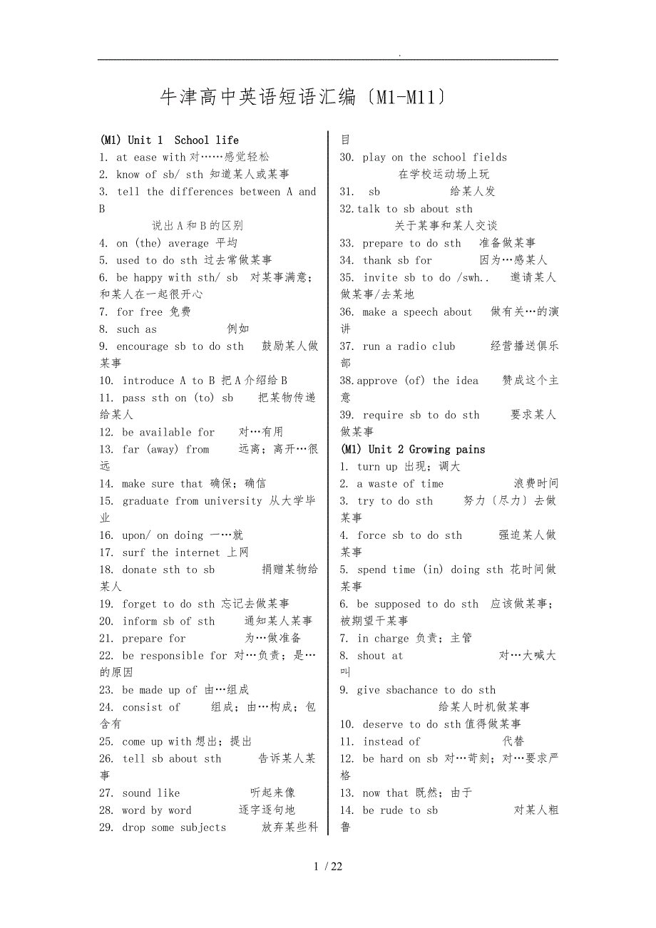 牛津英语译林版模块1-模块10词组_第1页