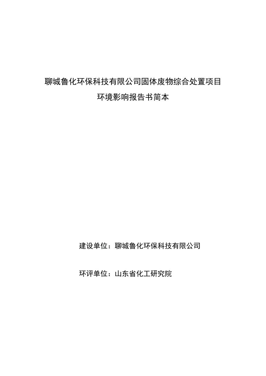 鲁化环保科技有限公司固体废物综合处理项目立项环境影响评估报告书.doc_第1页