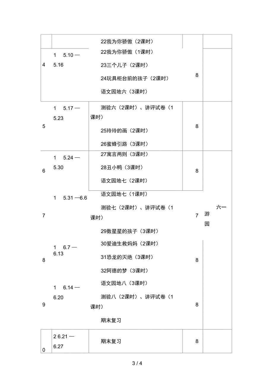 二年级下册语文教学进度表8_第3页