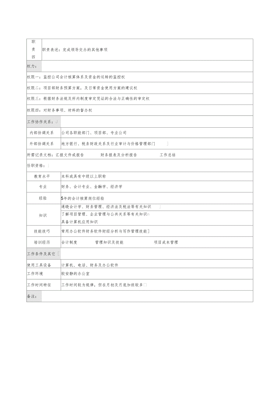 财务部驻项目部办事处主任岗位说明书_第2页