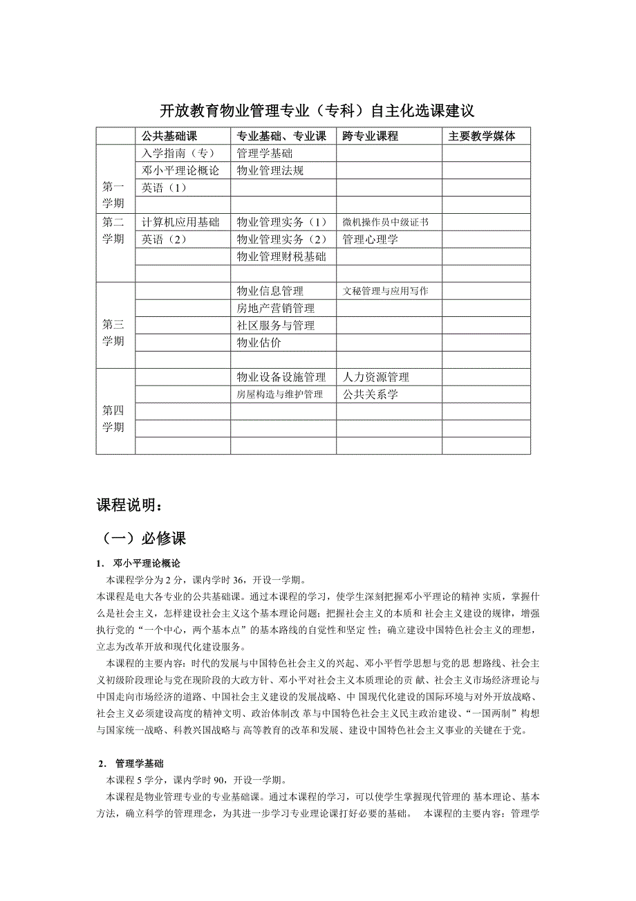 开放教育物业管理专业(专科)自主化选课建议.doc_第1页