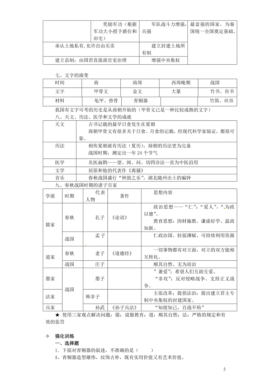 七年级上第二单元学案（先秦）_第2页