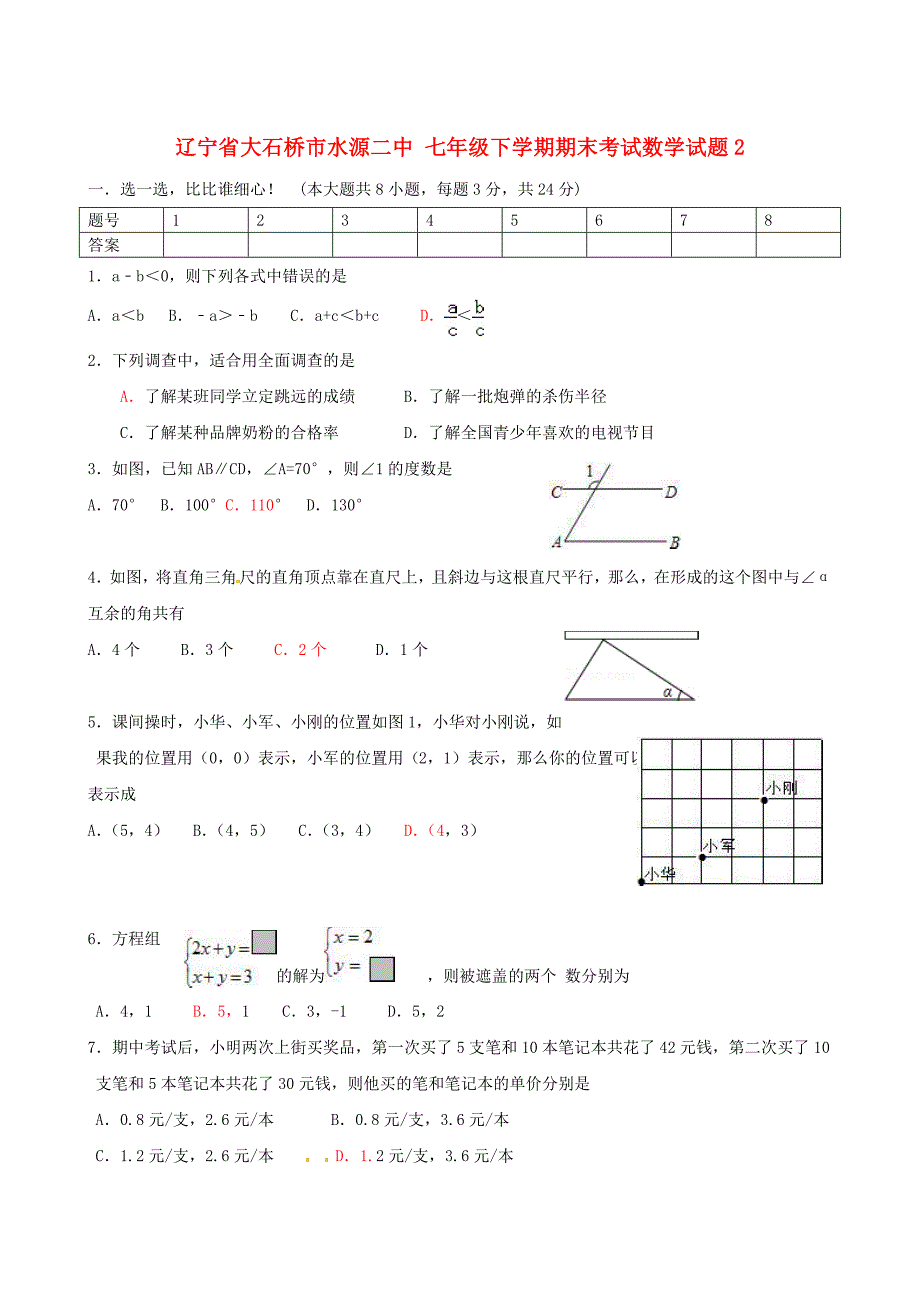 七年级数学下学期期末考试试题2_第1页