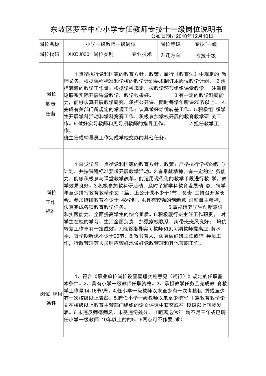 小学专任教师级岗位说明书_第3页