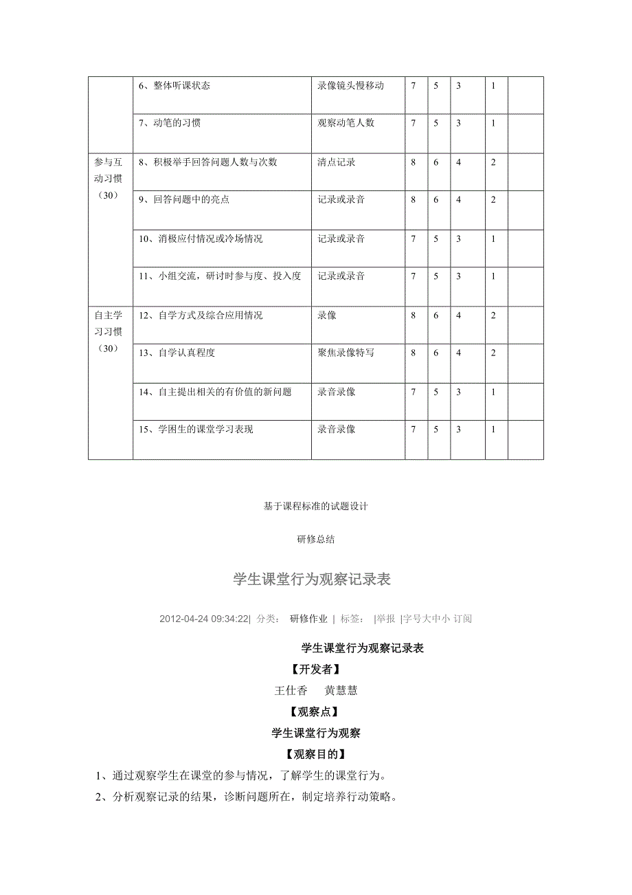 学生课堂学习行为观察记录表_第2页