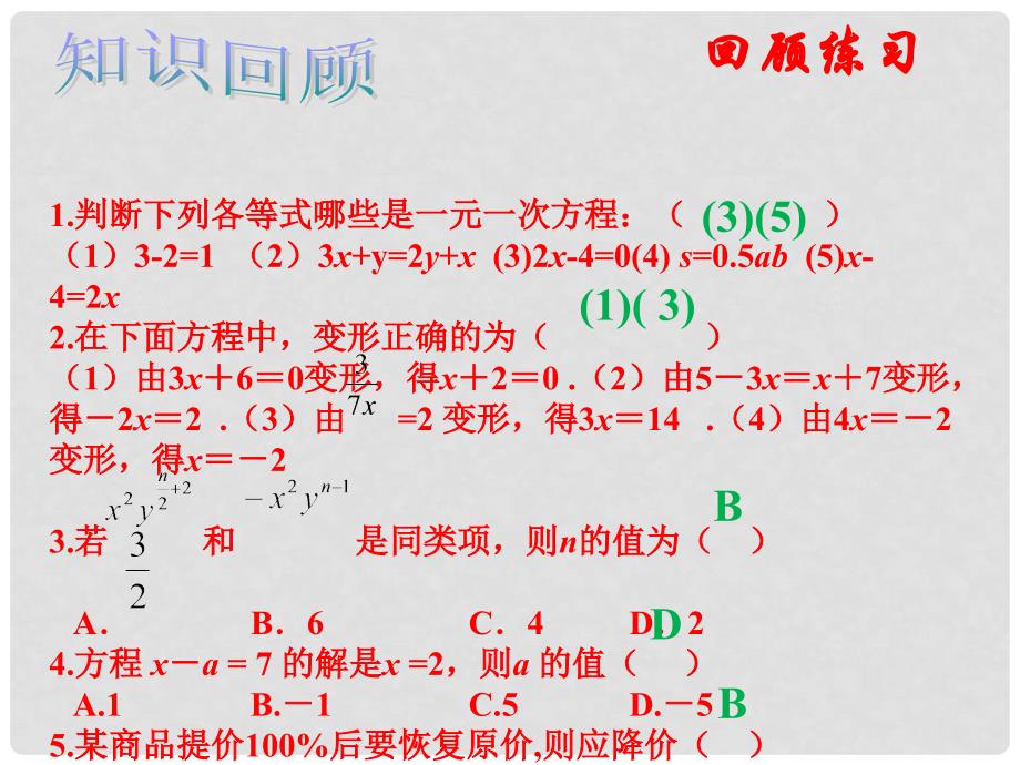 山东省郯城县红花镇中考数学专题复习 专题二（8）一元一次方程课课件_第2页