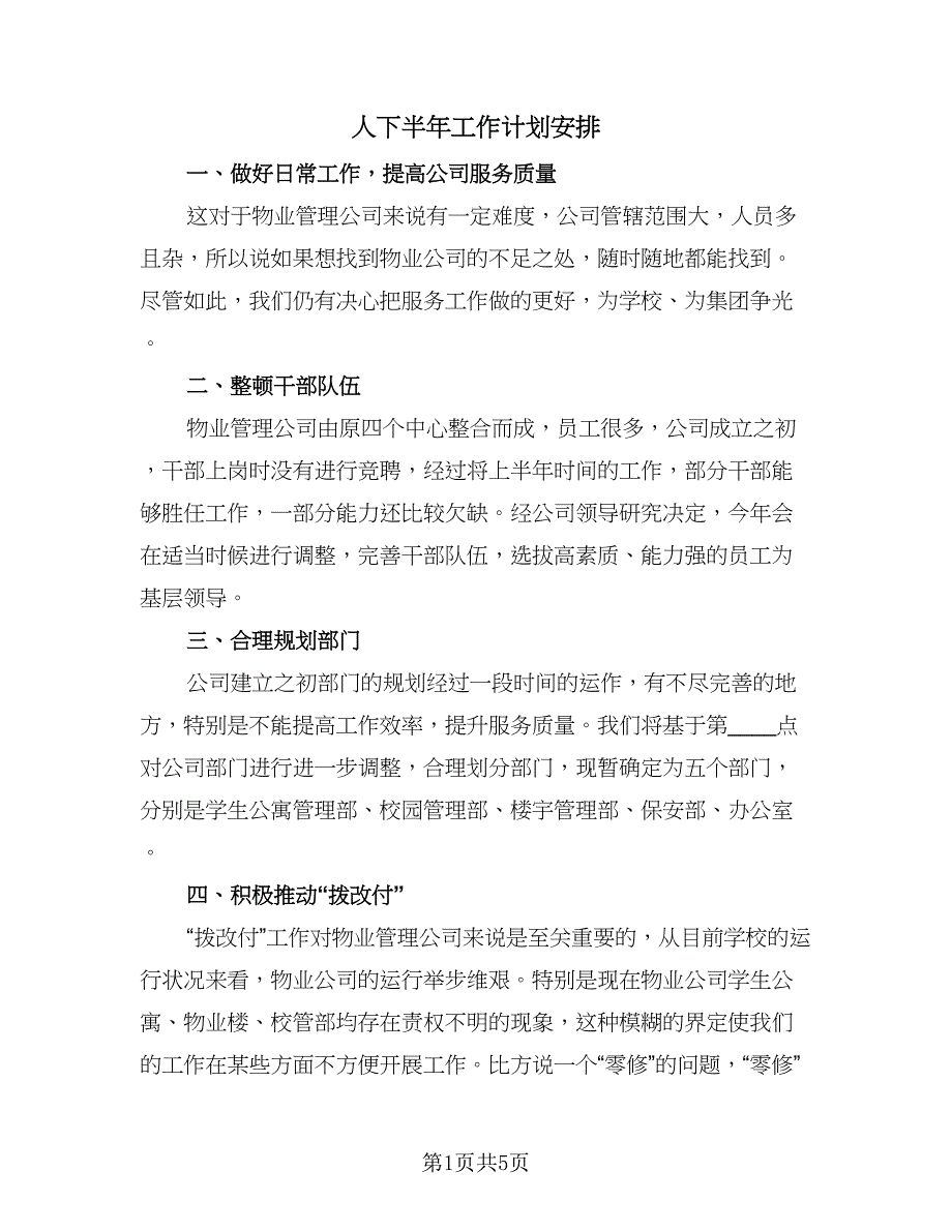 人下半年工作计划安排（2篇）.doc_第1页