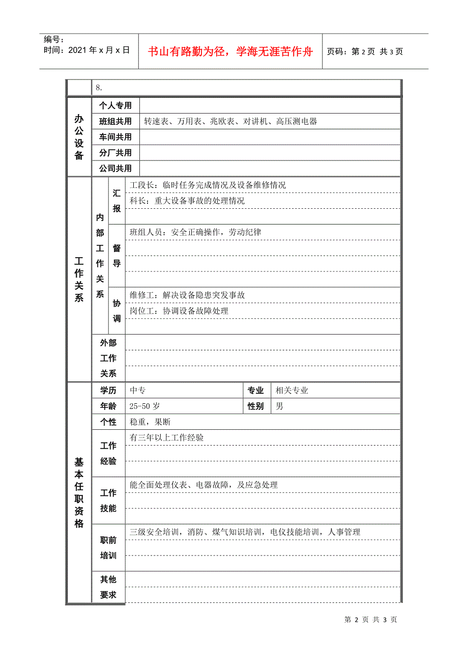 机动科电仪班长岗位说明书_第2页