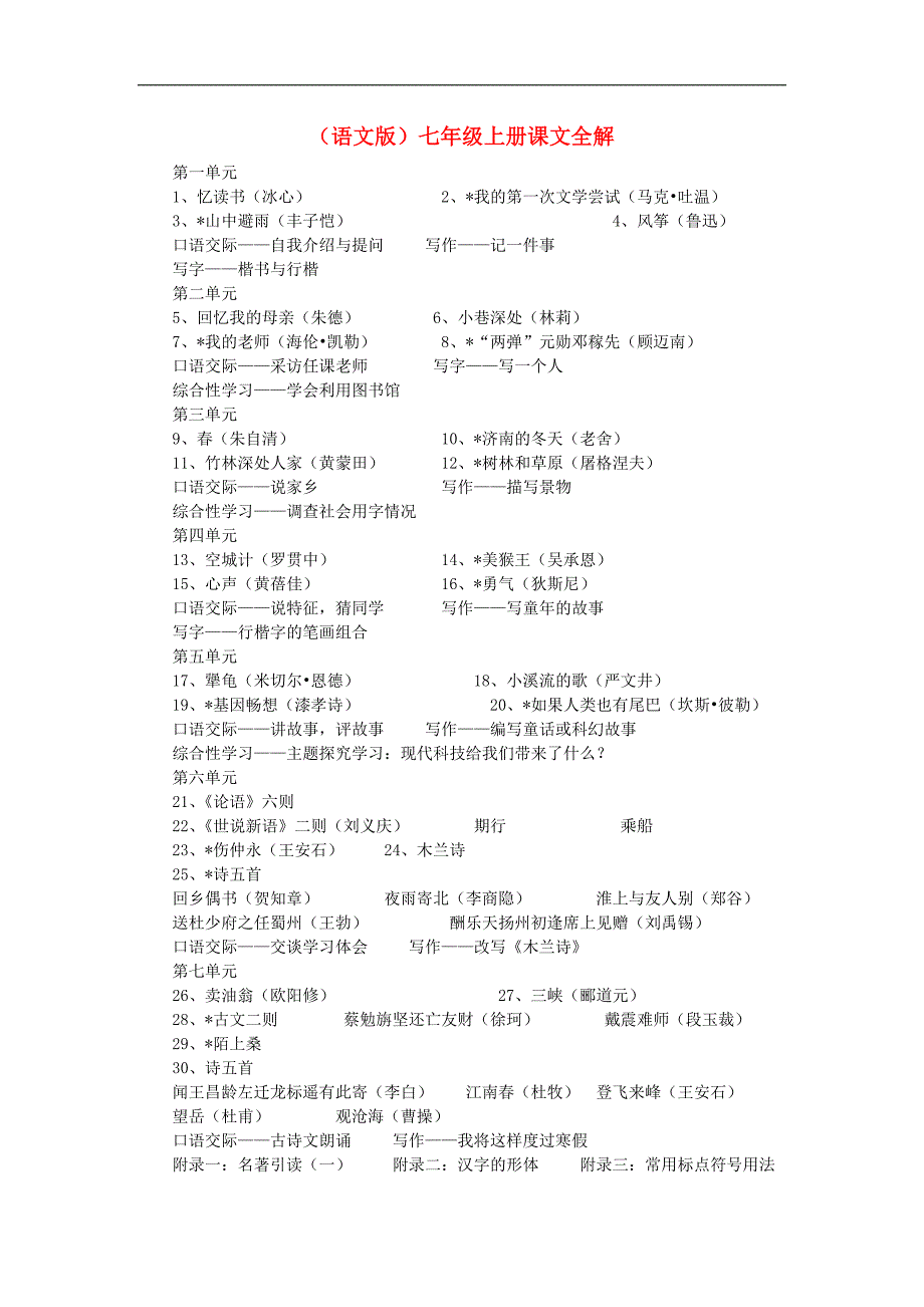 七年级语文上册第01课忆读书课文全解语文版_第1页