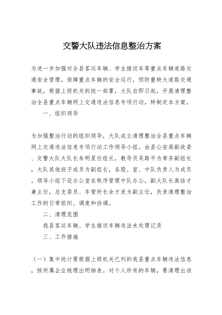 交警大队违法信息整治方案_第1页