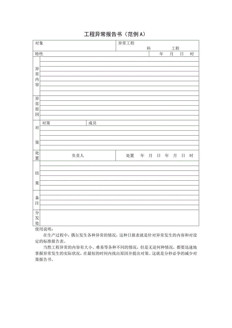 【管理精品】工程异样报告书范例Ａ_第1页