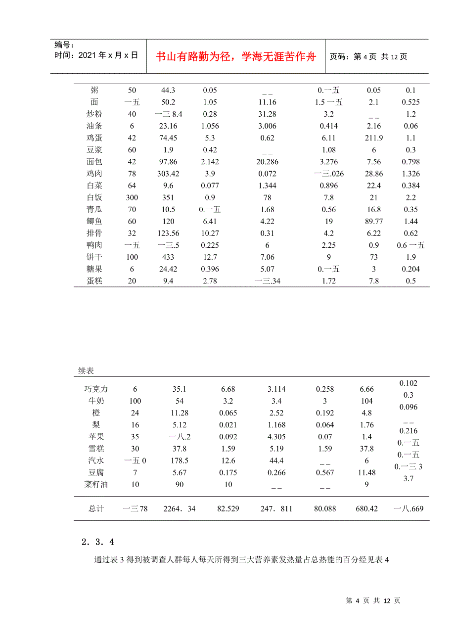 有关我院想增肥的男性人群的膳食调查_第4页