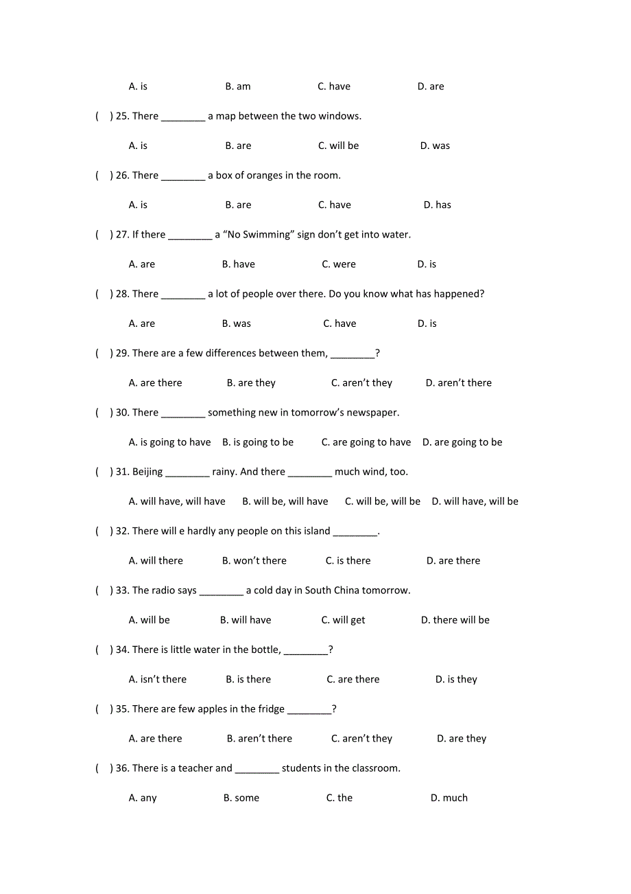 Therebe句型专项练习及答案_第3页