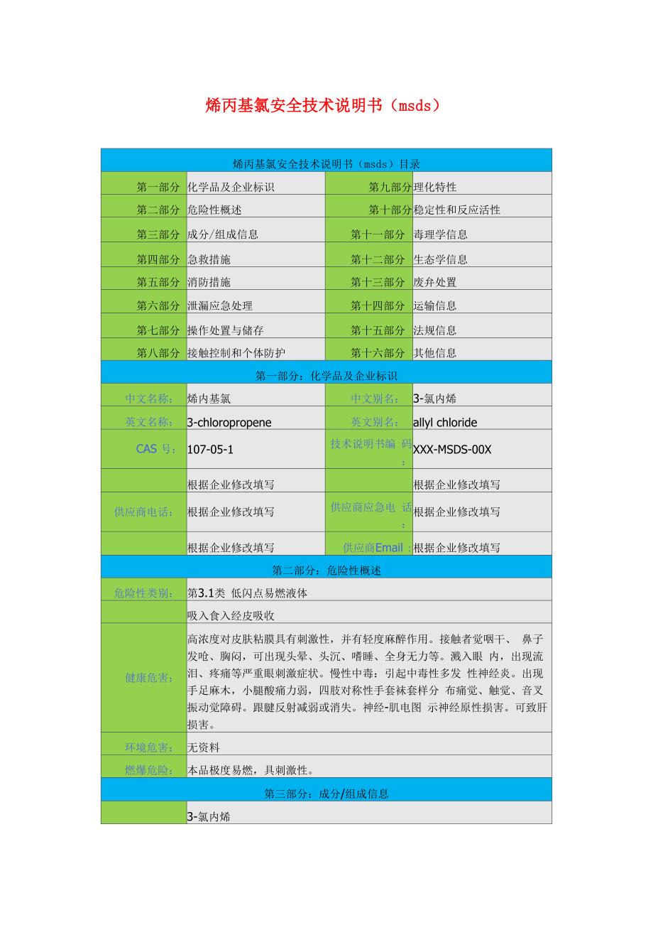 烯丙基氯安全技术说明书_第1页