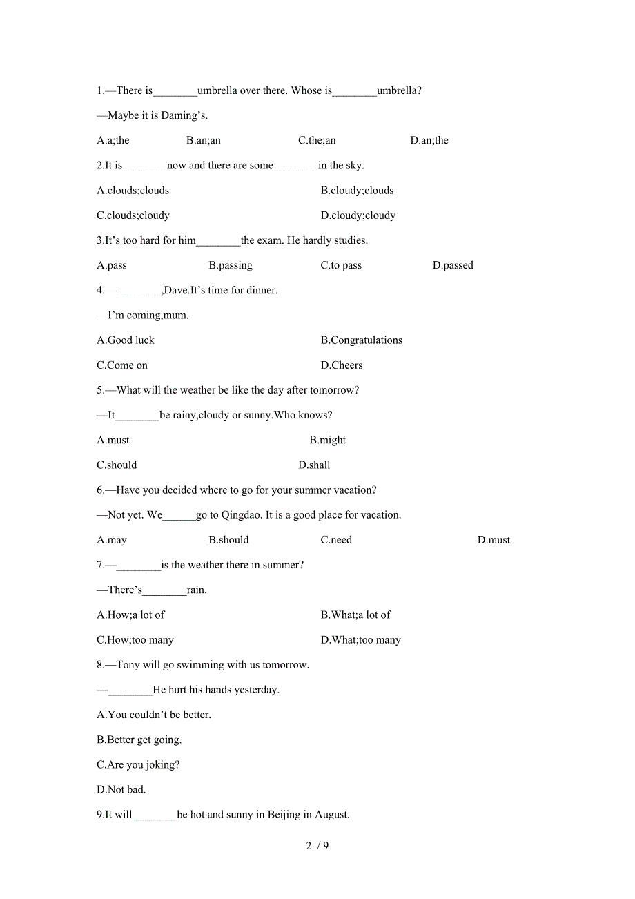 2013秋外研英语8年级上册单元测试题(Module10)_第2页