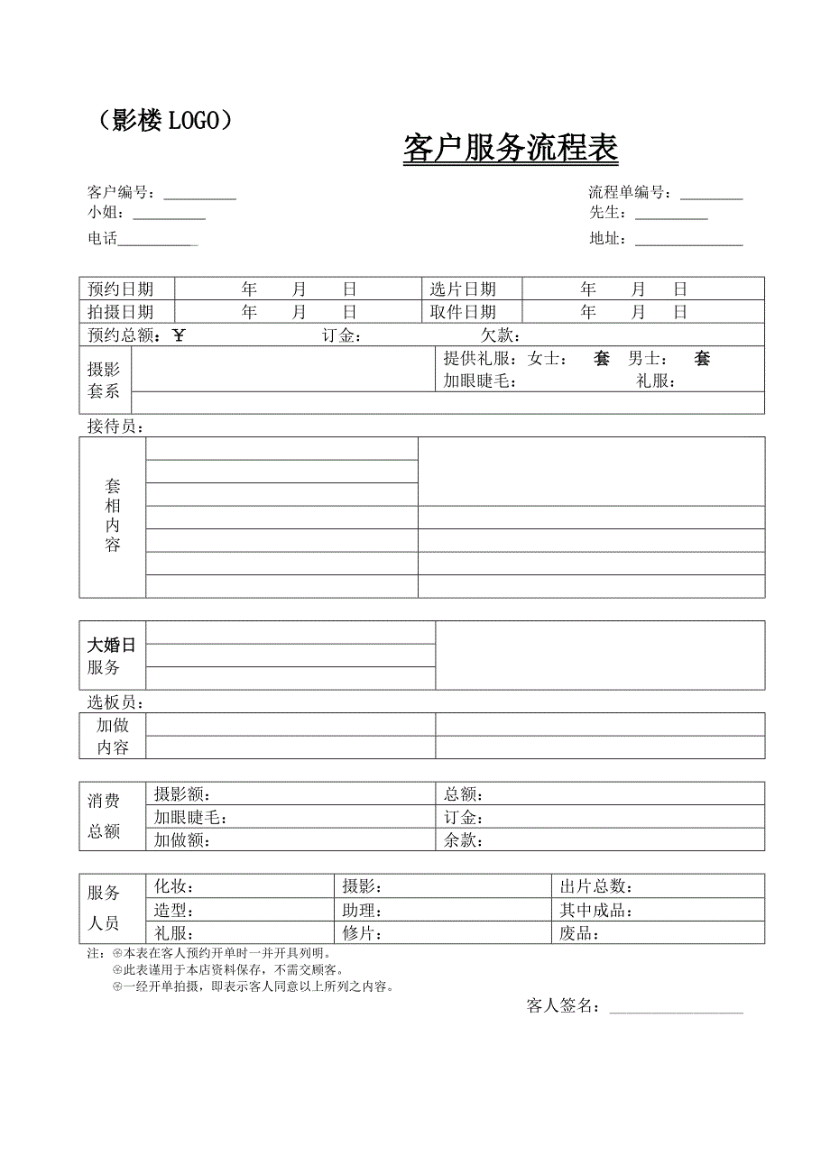 婚纱摄影流程表_第2页