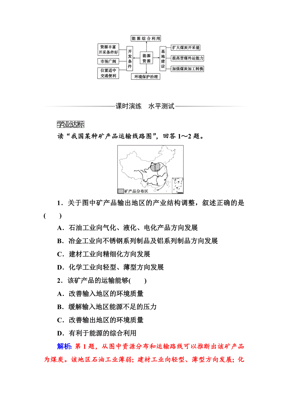 【金版学案】地理人教版必修3课堂演练：3.1 能源资源的开发——以我国山西省为例 Word版含解析_第3页