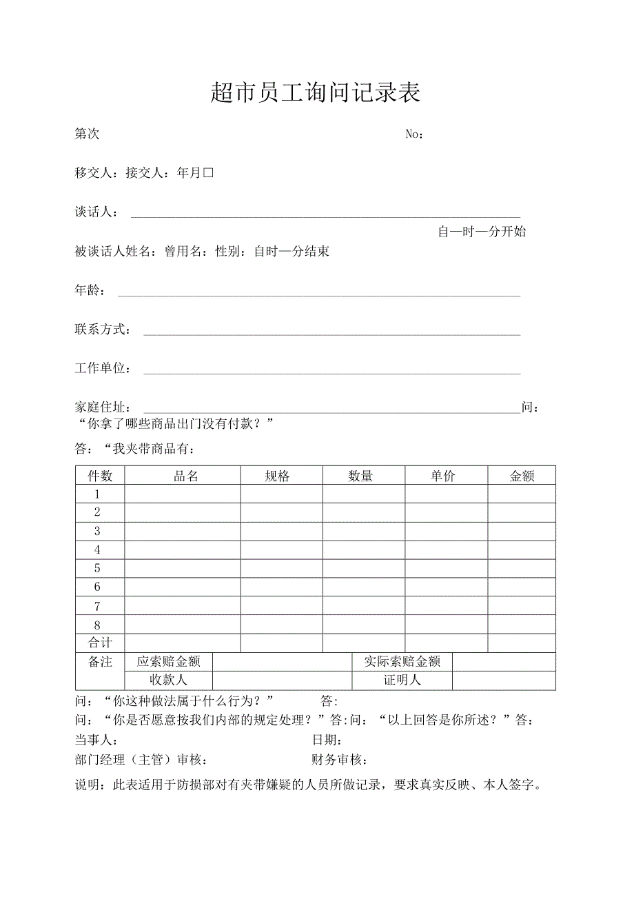 超市员工询问记录表_第1页