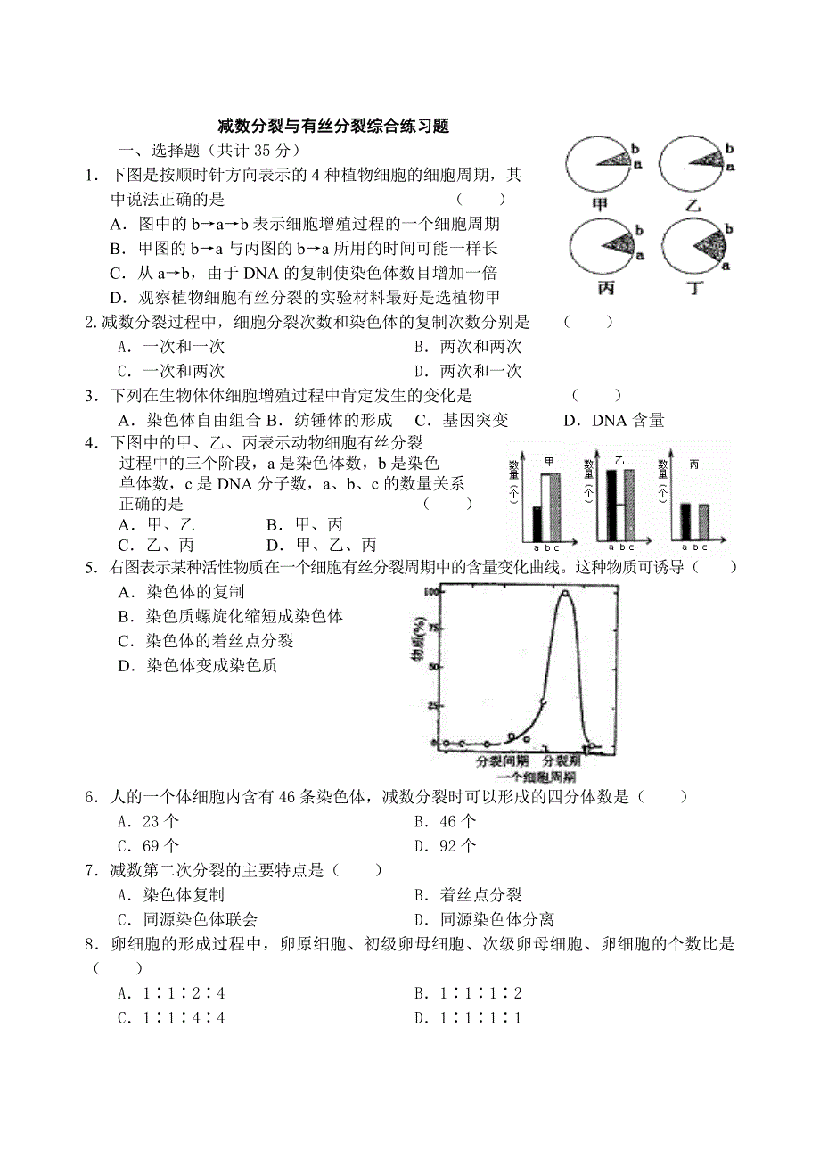 减数分裂与有丝分裂综合练习题_第1页