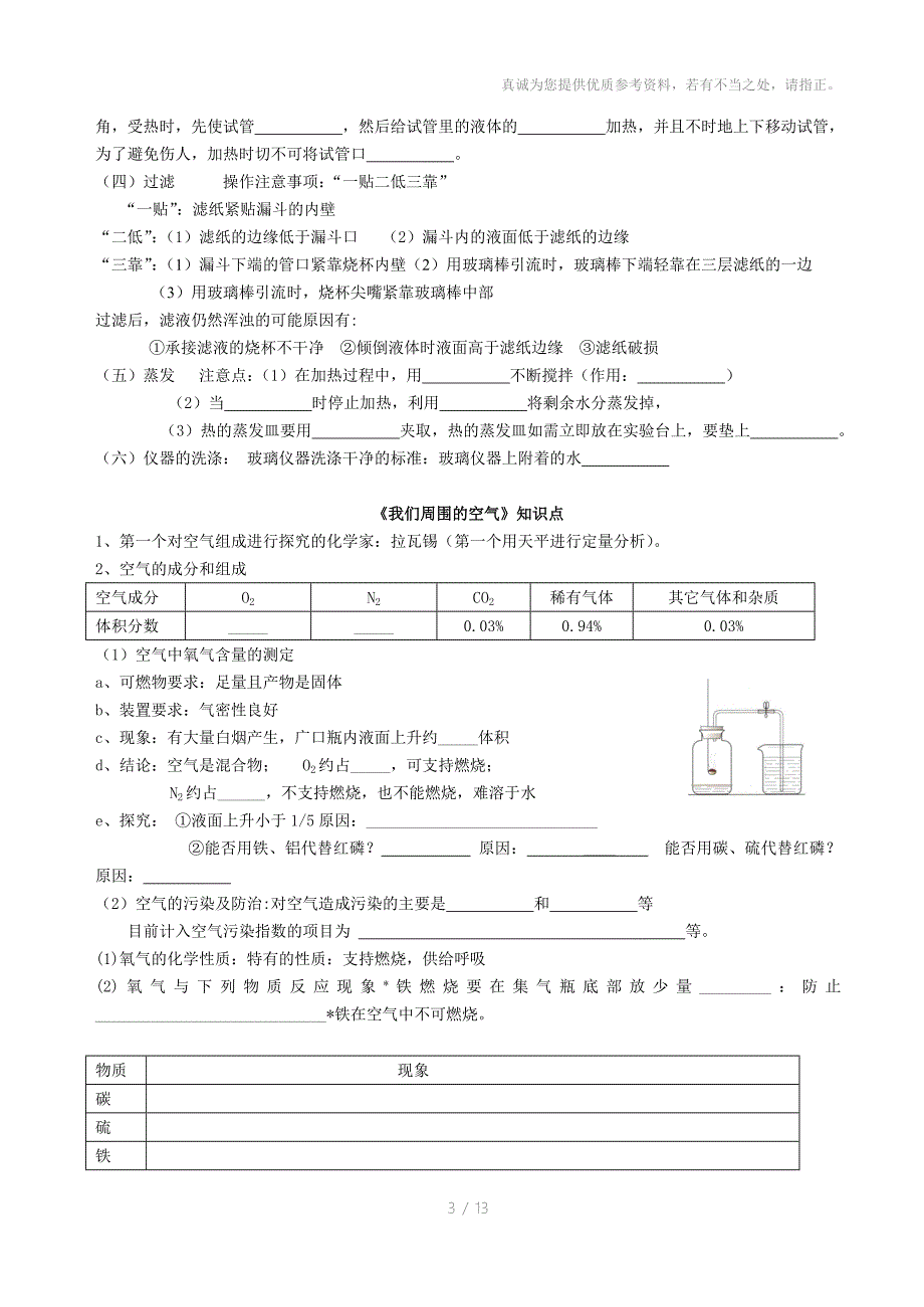 人教版初中化学知识点填空_第3页