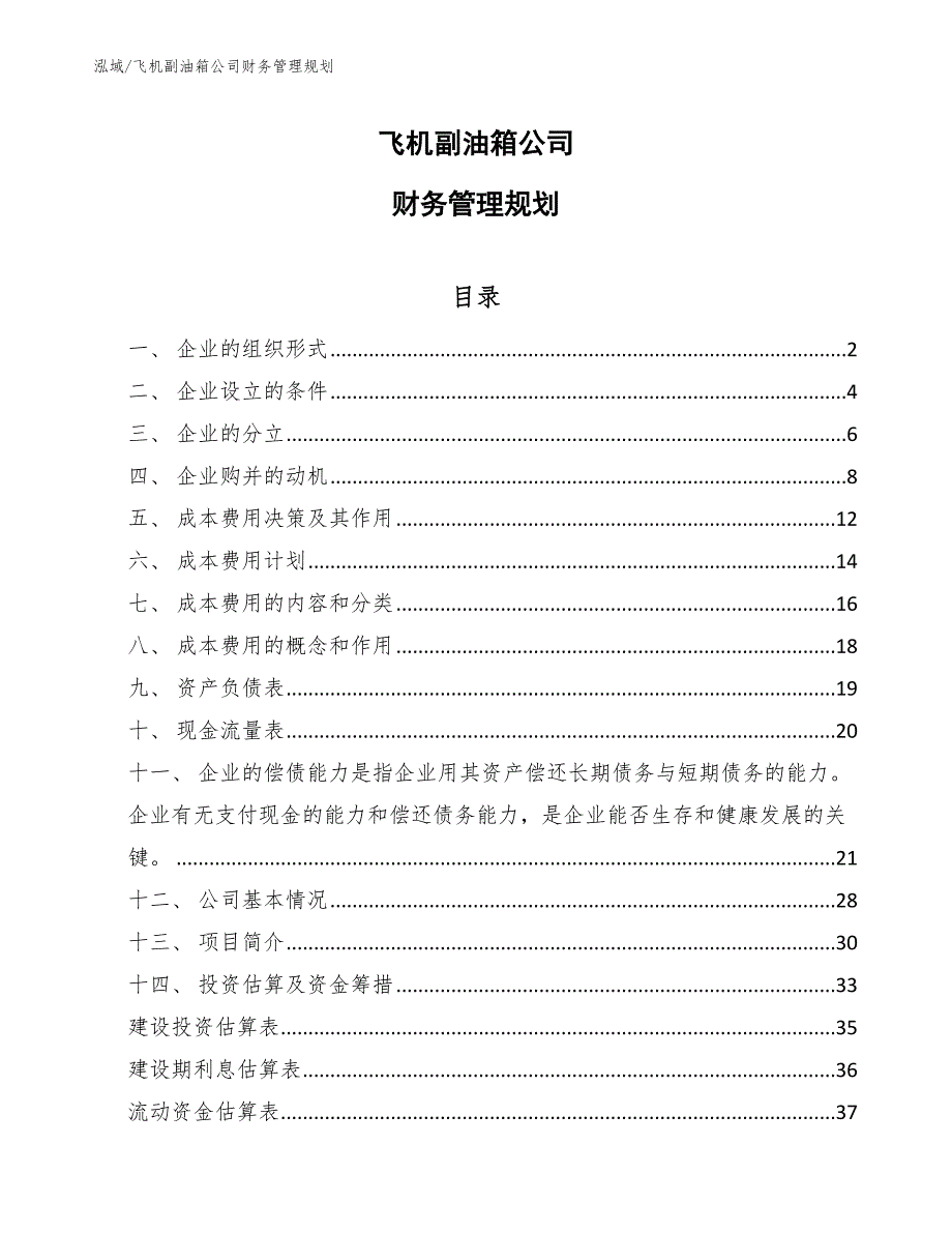 飞机副油箱公司财务管理规划_第1页