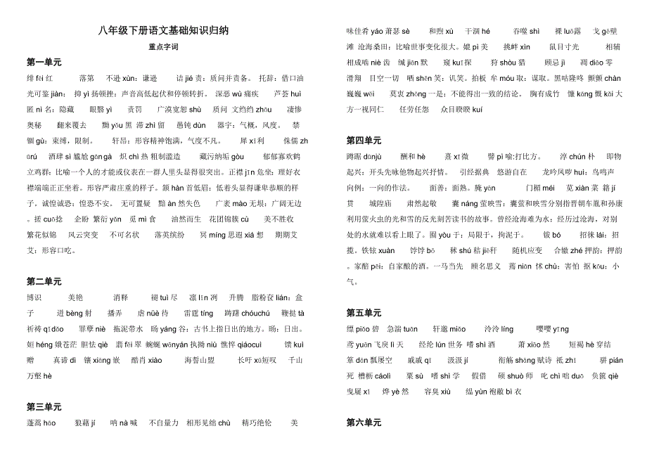 人教版八年级下册语文基础知识归纳-（最终）_第1页