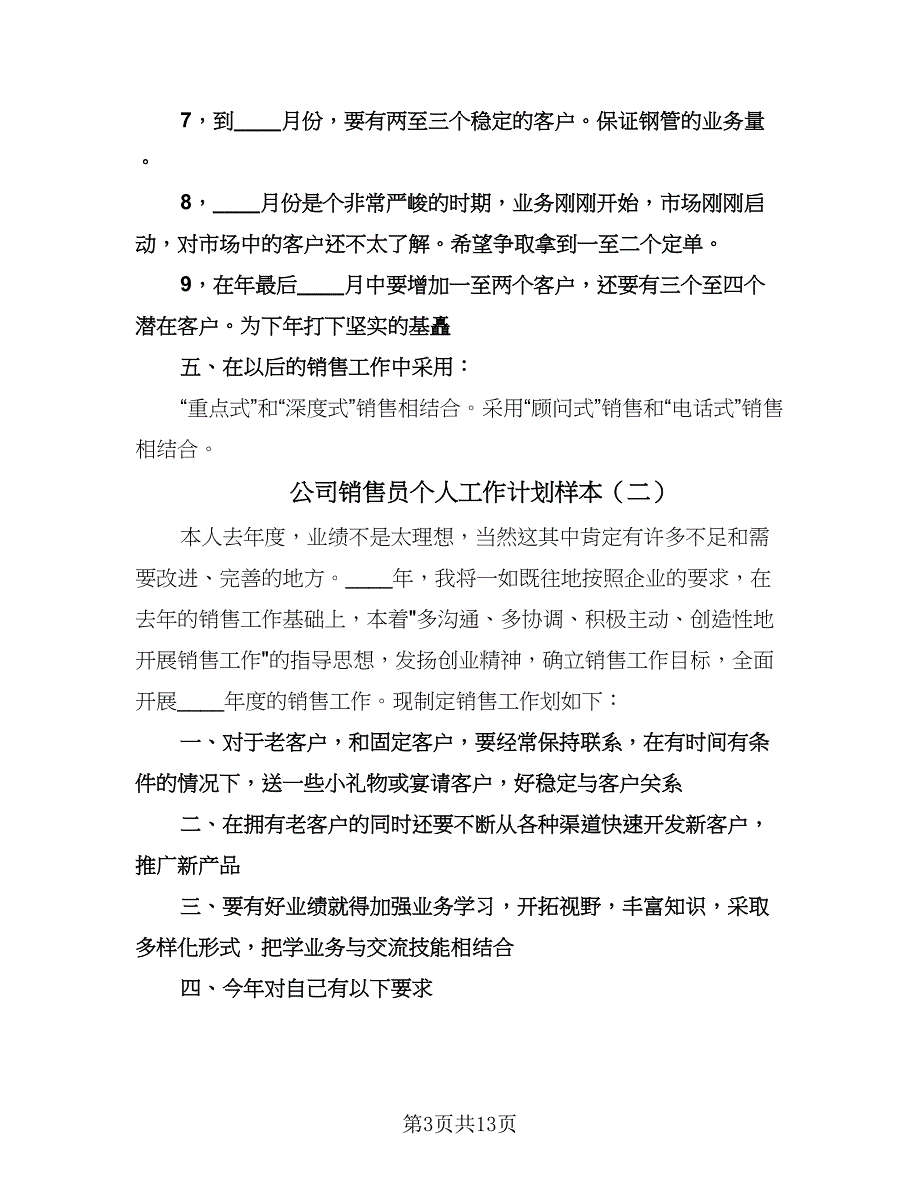 公司销售员个人工作计划样本（6篇）.doc_第3页