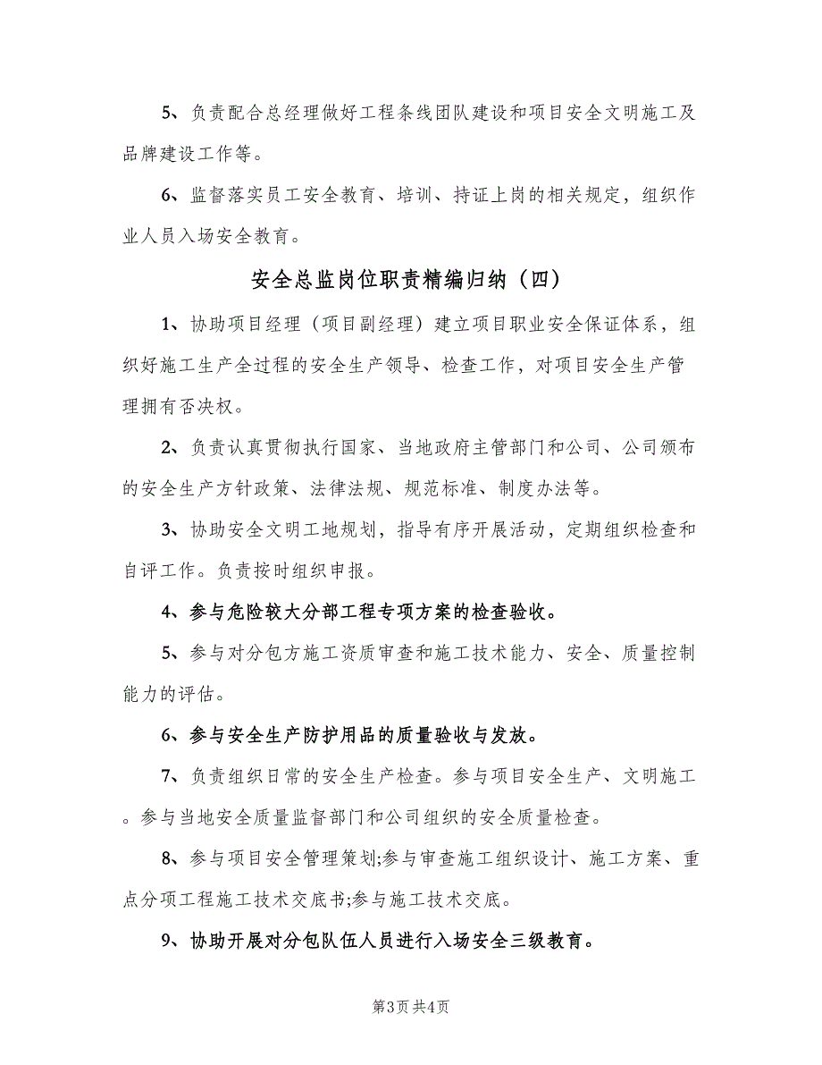 安全总监岗位职责精编归纳（五篇）_第3页