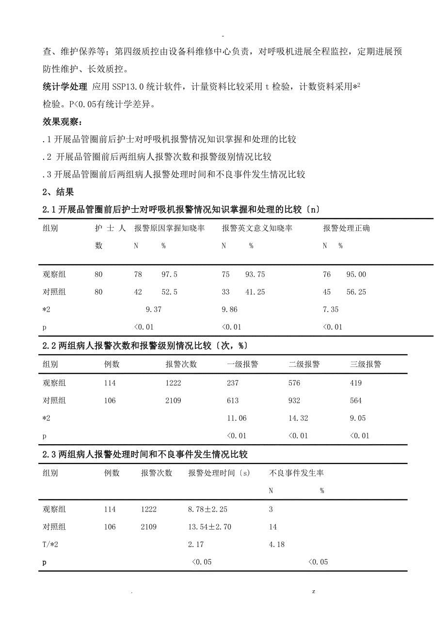 品管圈活动在改进护士对呼吸机报警认知及处理的影响_第5页